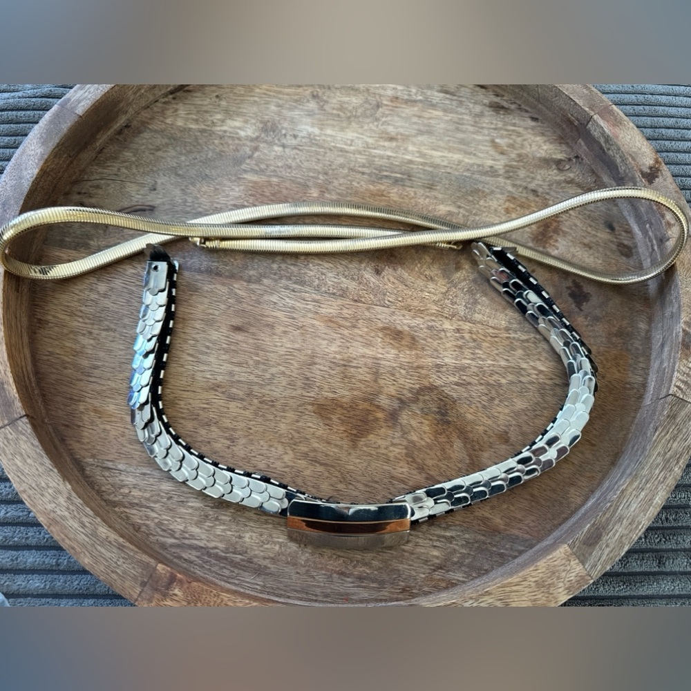 Vintage Skinny Snake Scale Chain Belt Metal Stretch Lot Of 2